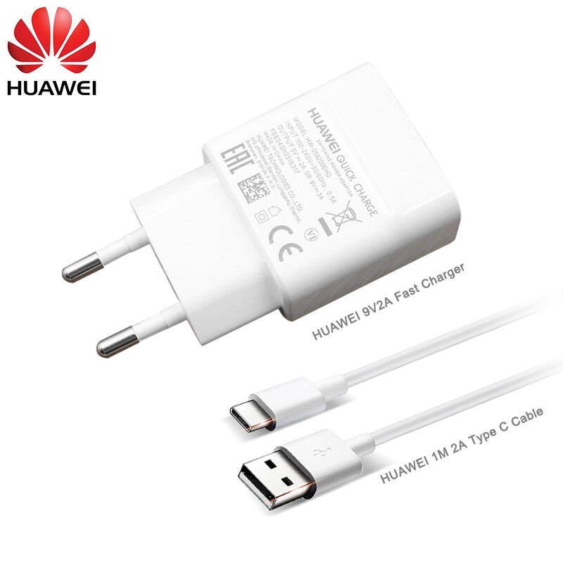 9V/2A USB EU Fast Charge 1M USB 3.1 TYPE C Data Cable Quick charger For HUAWEI P9 P10 Plus P20 Mate 20 Pro Honor NOTE 9 10 V8 9: Charger and cable