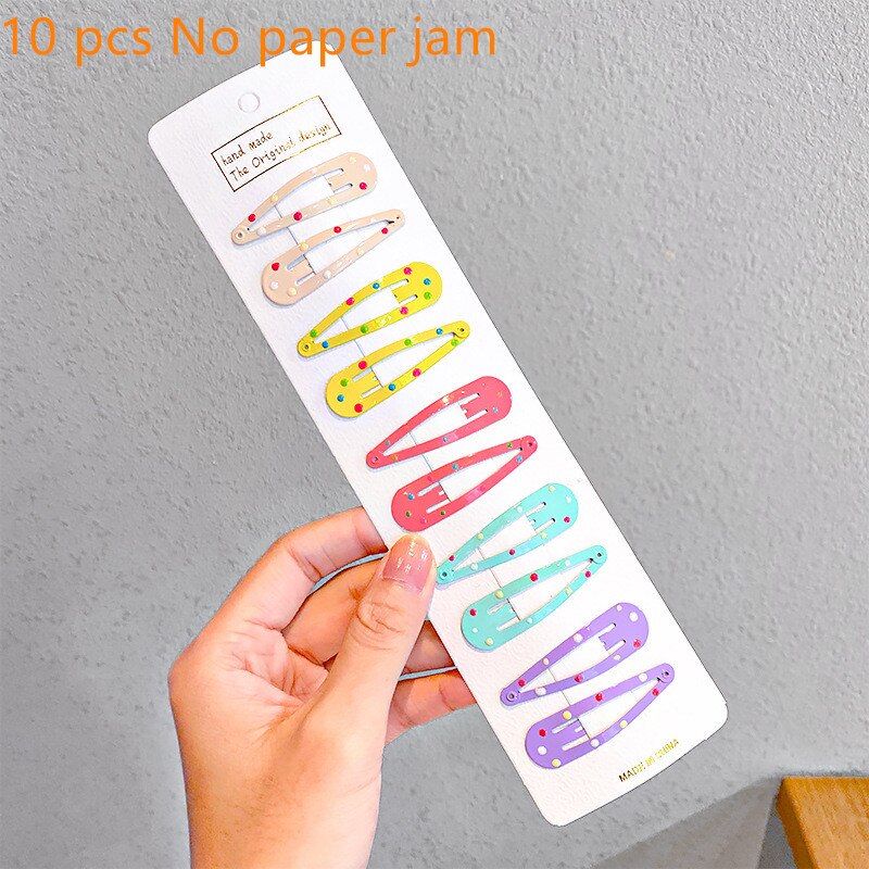 10/12pcs Cute Baby Girl Hair Clips Cartoon Snap Button Candy Color Star Shape Hair Clip Non-Slip Baby Clip Kids Accessories: 01