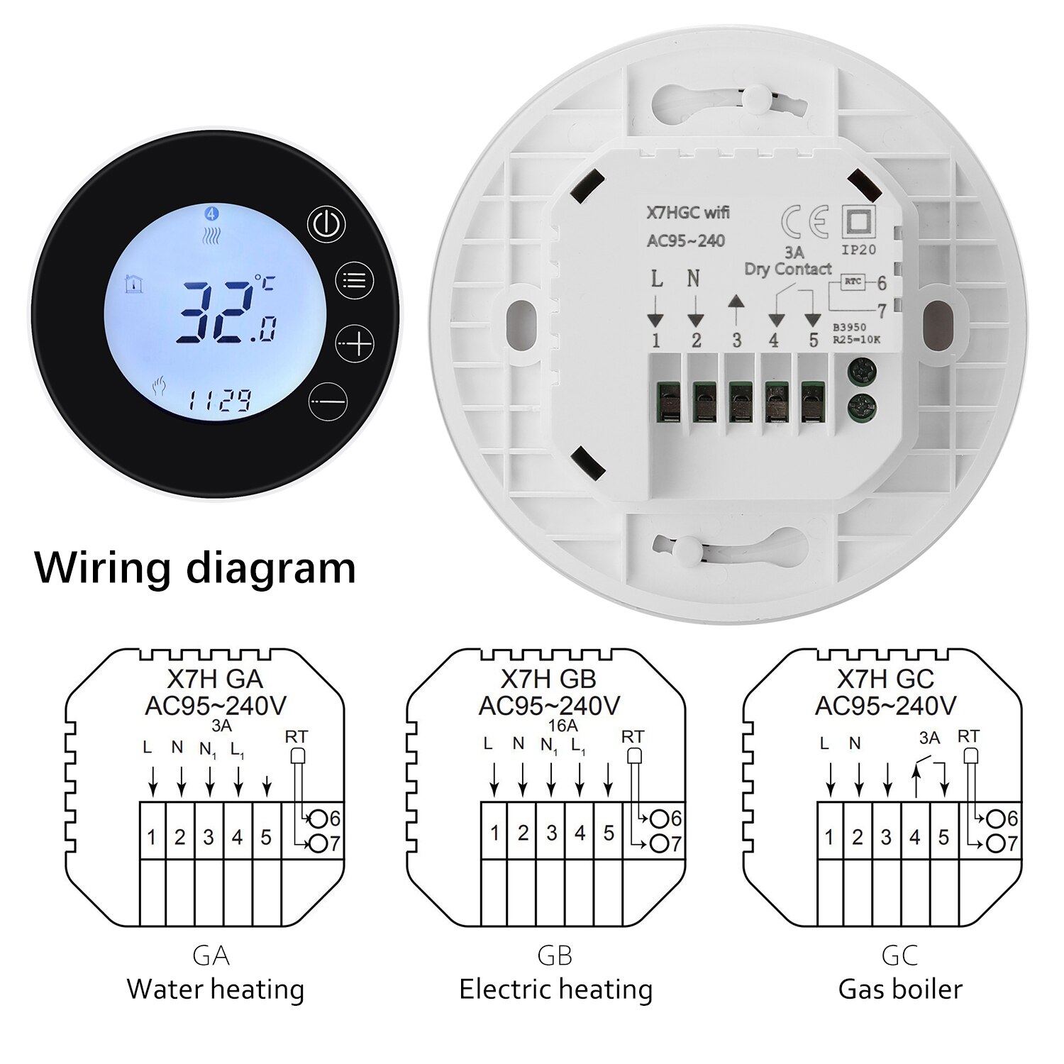 WiFi Intelligent Thermostat Programmable Temperature Controller APP Remote Control Compatible with Alexa Google Voice Control