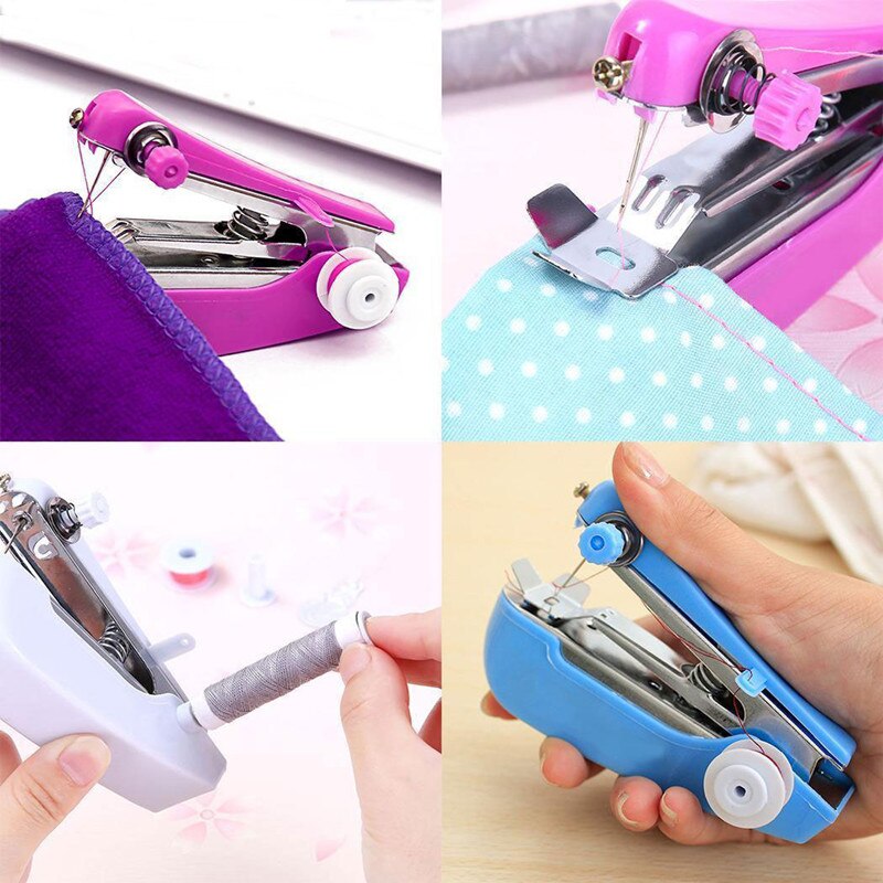 1Set Portable Mini Manual Sewing Machine Sewing Thread Scissors Simple Operation Sewing Tools Fabric Handy Needlework Tool DDJ