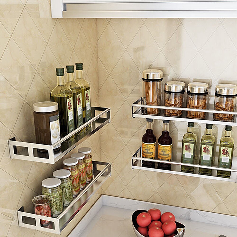 Kitchen Stainless Steel Spice Rack Seasoning Rack Spices Rack Shelf Kitchen Storage Organizer Multi-Functional Storage Shelf