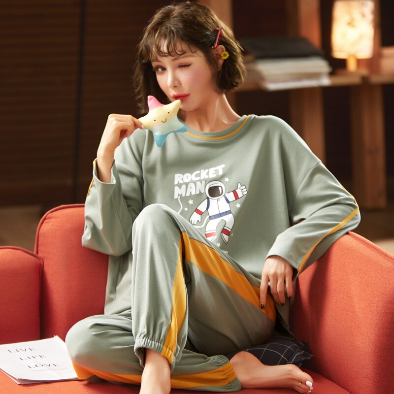 Conjunto de pijamas de pareja con estampado a cuadros otoño e invierno cálido algodón mujer y hombre Pijamas de manga larga ropa de dormir hombres Lounge Pijama