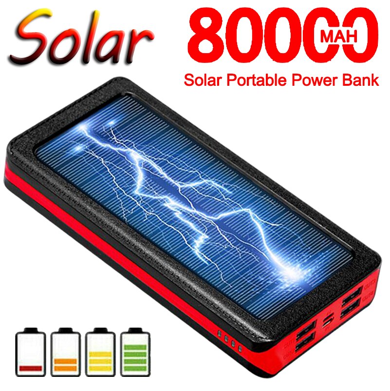 80000mAh powerbank na energię słoneczną przenośne szybkie ładowanie telefonu o dużej pojemności zewnętrzna ładowarka robić baterii zewnętrzna ładowarka podróżna