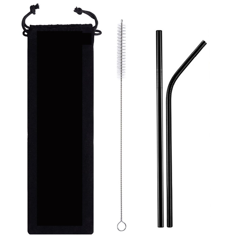 Reusable Drinking Straw Stainless Steel Straw for Bubble Tea Eco Friendly Drinking Straws for Drink Water Cappuccino Coffee: black set