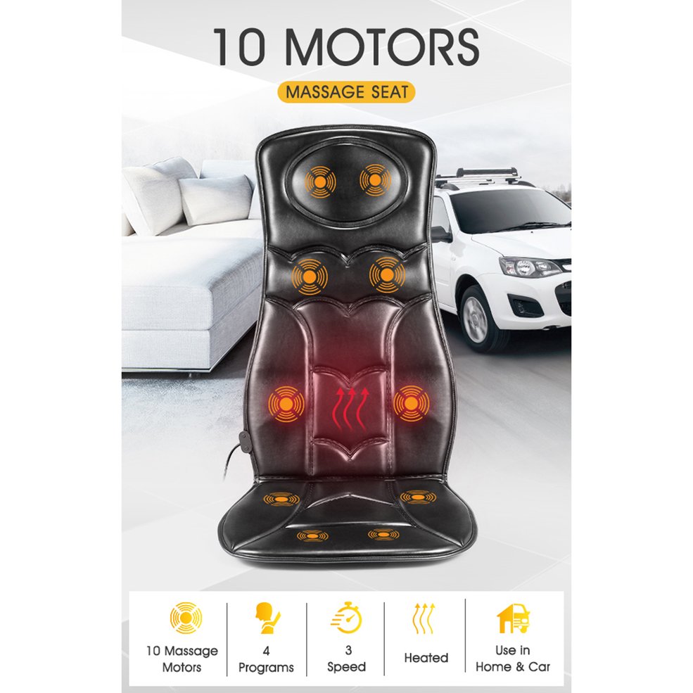 10 motor vibrationer massage stol sædehynde m / varme til hjemmekontor bil