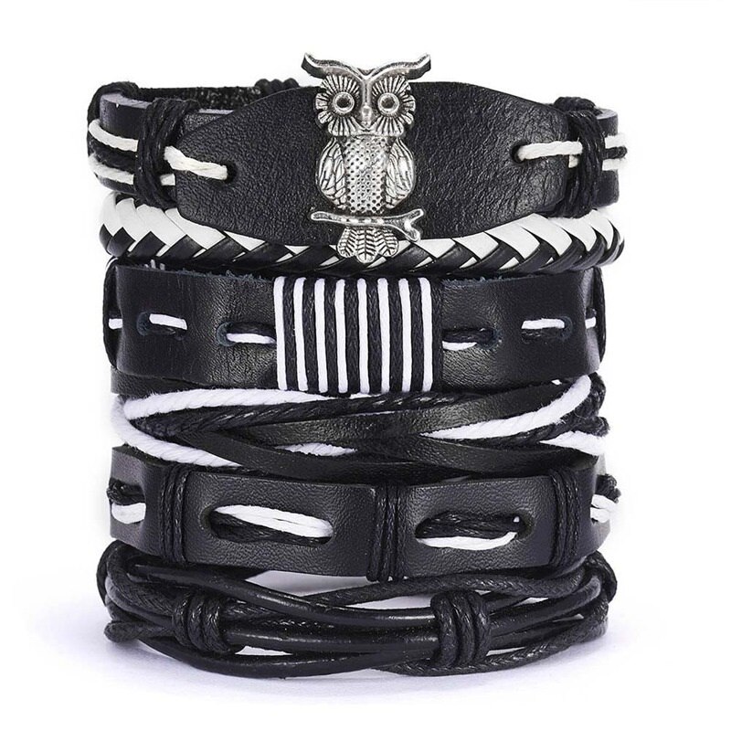 Mannen Armbanden Vintage Multilayer Leather Braid Armbanden Armbanden Star Leaf Uil Handgemaakte Rope Wrap Armbanden Mannelijke Jewlery: 02