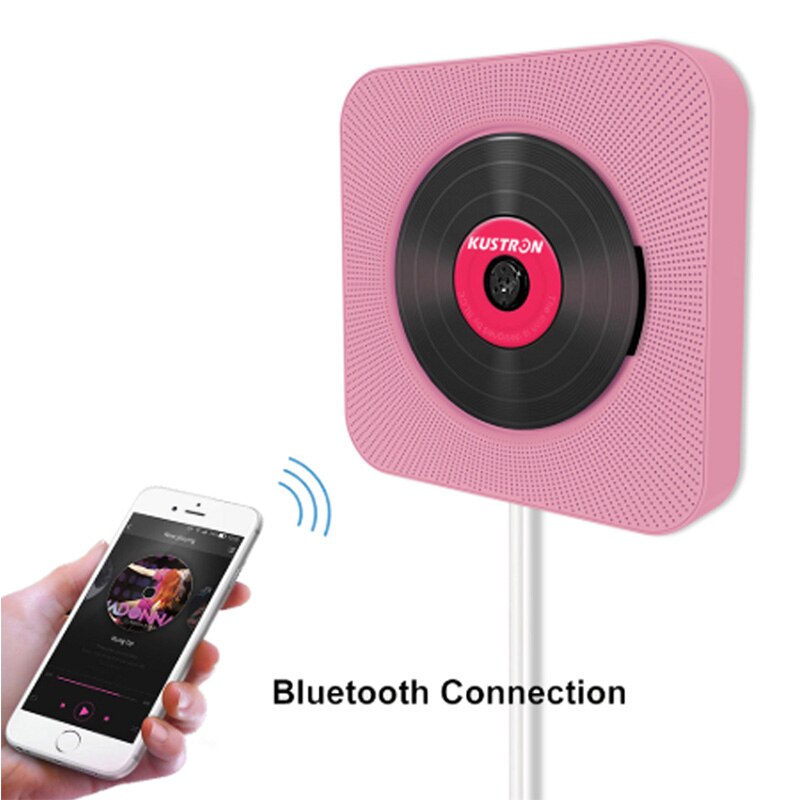 CD Player Wall-Mounted Bluetooth Portable Home Audio Boombox with Remote Control FM Radio Built-in HiFi Speakers USB MP3