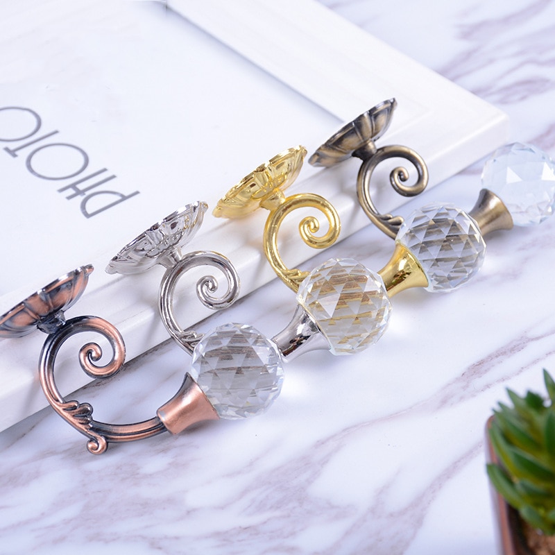 Vacclo 1 pair Vintage Crystal Curtain Hook Home Wall Tie Hold Backs Hooks Hanger Home Decoration Delicate Holder for Towel Hats