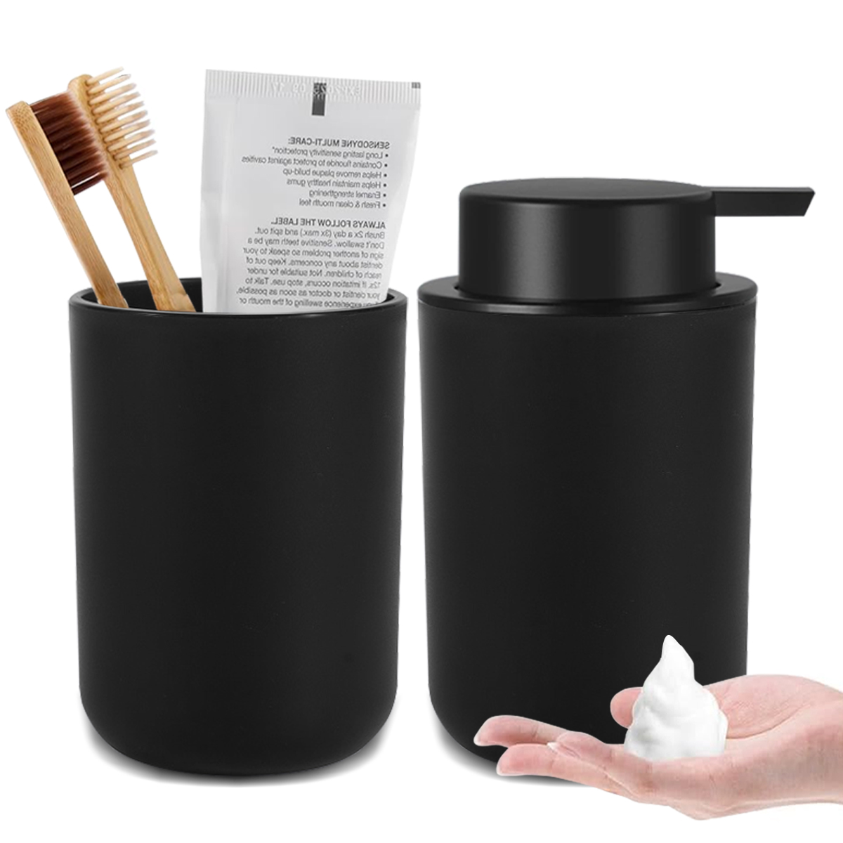 Schaumseifenspender mit Mundwasserbecher, Badezimmer, nachfüllbar, schäumende Handseife, Lotion, Flaschen, Küche, Hände und Spülmittel