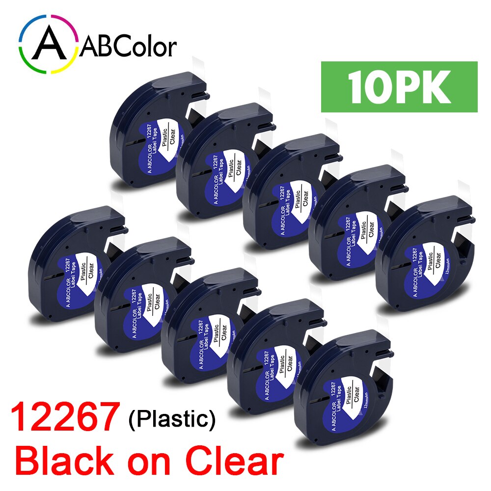 10PK 91201 91202 12267 etykiety dla Dymo LetraTag 12mm 91222 91332 taśma z etykietami 91200 91203 dla Dymo LetraTag LT-100H drukarka do etykiet: 10PK Plastic Clear