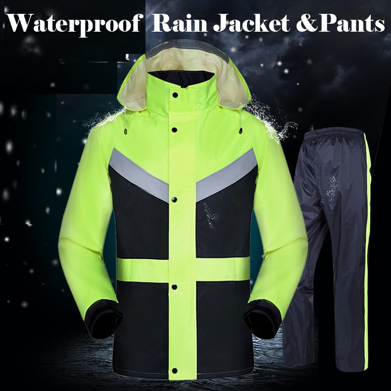 hi vis lime green men's rain wear waterproof jacket with pant reflective rain suit