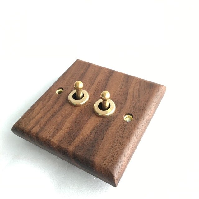 Wall Lights Switch Hand Made Retro Switch 10A 110V-250V Maple/Walnut Wood Panel Brass Lever 1 GANG/ 2 GANG Wall Switch: Dark Brown 2