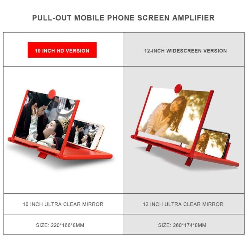 12 "skärm förstoringsglas 3d hd mobiltelefon justerbar vinkel förstoringsglas projektor skärm för filmer videor och spel - halkfri