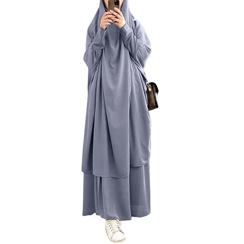 Eid hupullinen musliminaiset hijab mekko rukous vaate jilbab abaya pitkä khimar ramadan puku abayas hame setit islamilaiset vaatteet niqab: Harmaa
