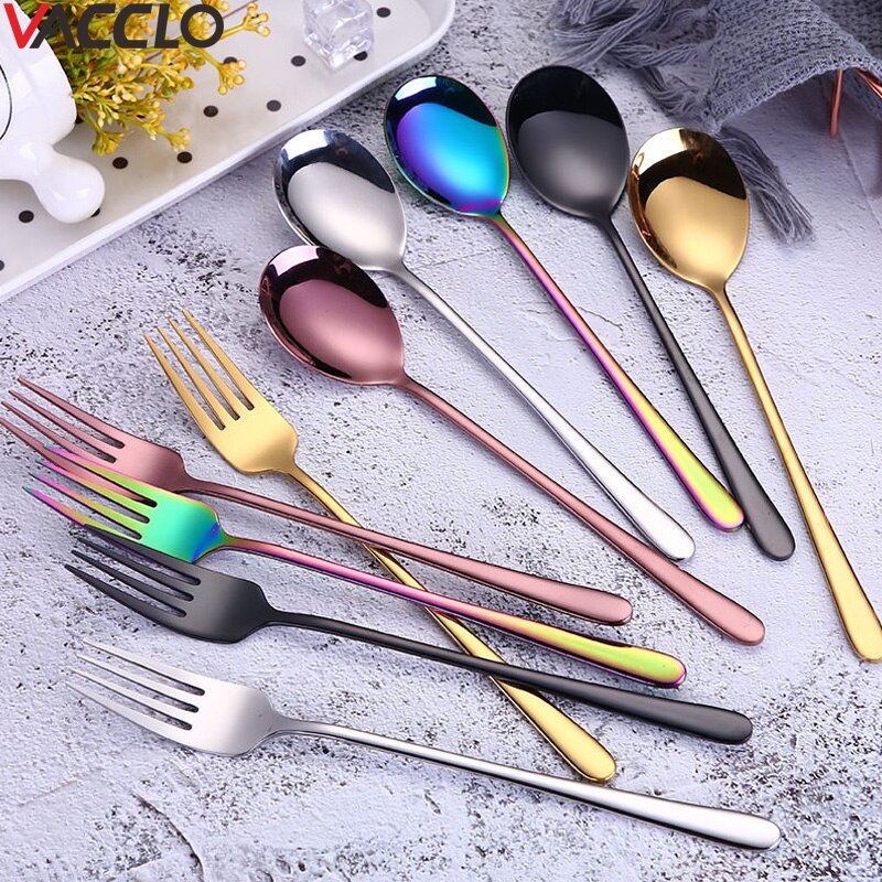 Vacclo 304 Stainless Steel Dinner Fork Tableware Gold-Plated Magic Fork Colourful Dessert Fork With Long Handle Drinking Tools