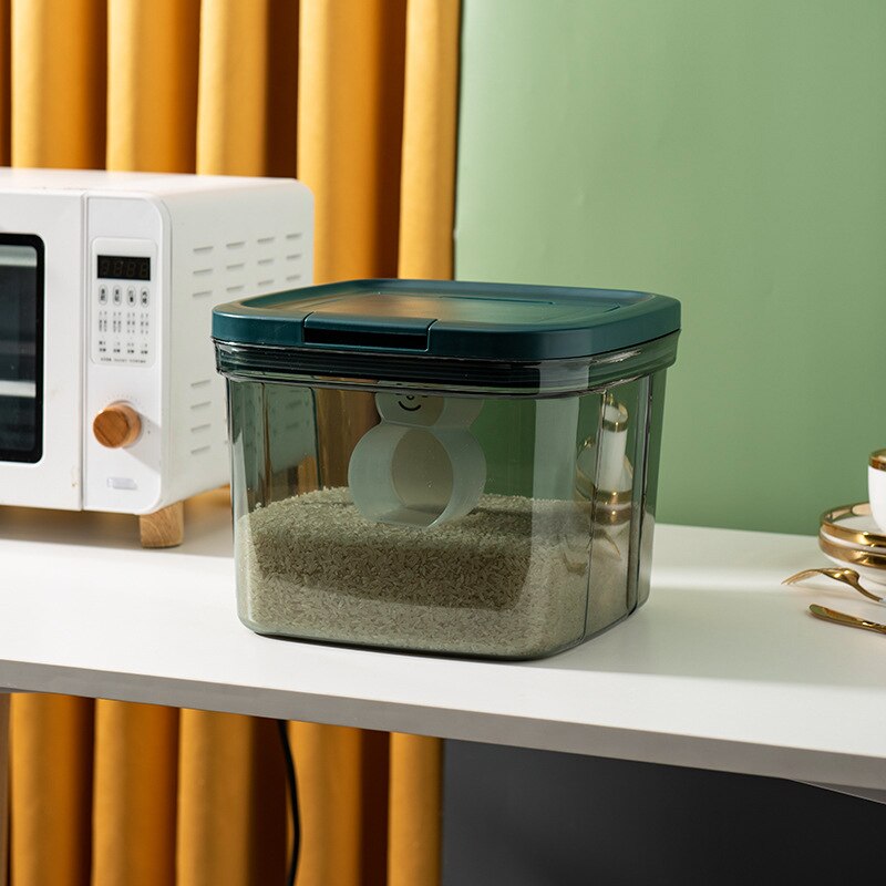 Plastic Clear Dry Food Storage Container Large Capacity Moisture-proof Rice Flour Storage Box Sealed Bucket Kitchen Organizer: small green