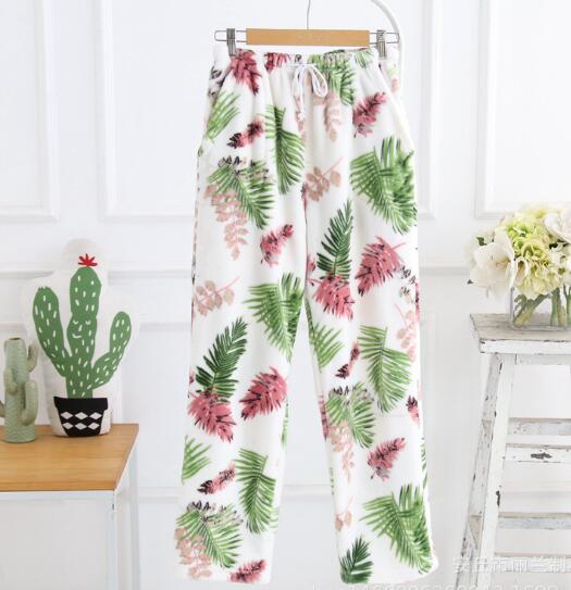 Fdfklak salong løs pysjamasbukser kvinner flanell tykkere søvnbuksetrykk høst vinter hjemmebukse varme pyjamasbukser bukser