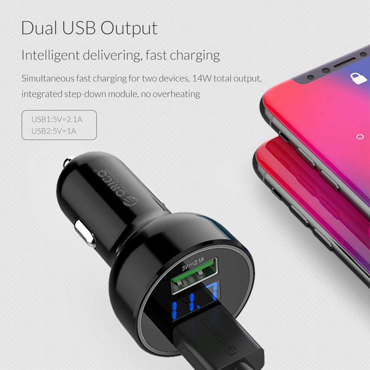 Orico 2 -port-usb-autoladegerät (5 v/ 2.1a ladestation) für iphone, samsung, xiaomi und tablets