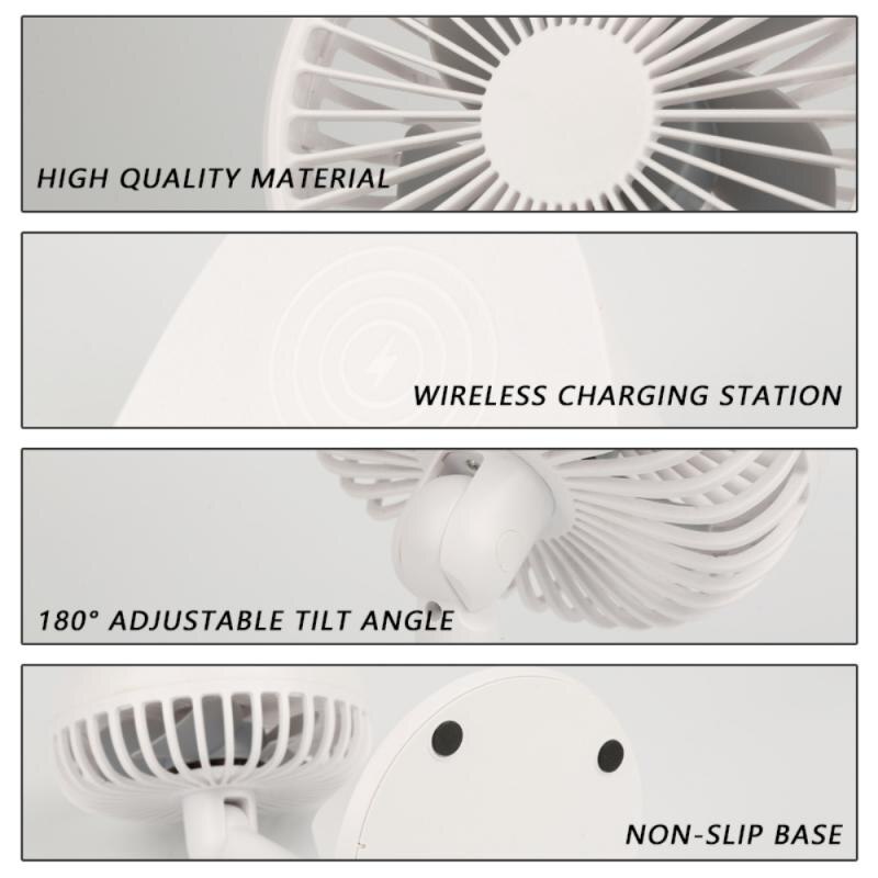 2 In 1 Oplaadbare Usb Desk Fan 3 Krachtige Snelheden Draadloze Laadstation En Koelventilator