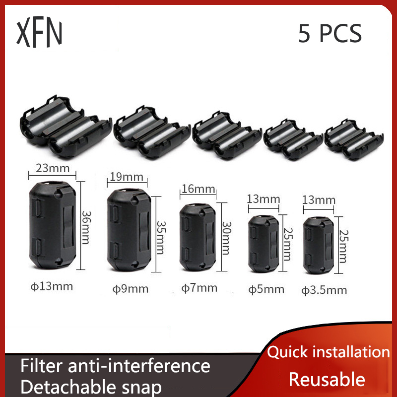 5 uds Snap-in Anti-interferencia ferrita CoreCord anillo estrangulador RFI EMI filtro supresor de ruido para antena USB Cable de Audio HDMI