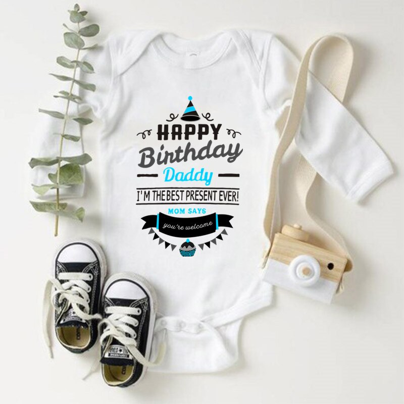 Pagliaccetti per neonati Body neonato in cotone Body manica lunga tuta per bambini buon compleanno papà stampato vestiti per bambina