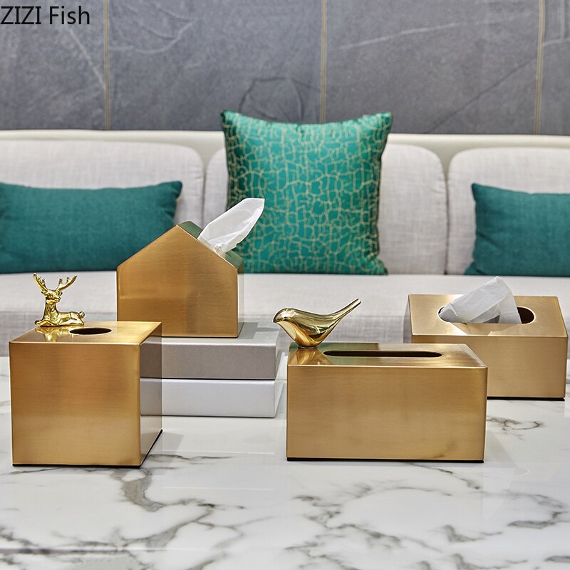 Caja de pañuelos decorativa con de pájaro dorado, cajas de pañuelos con adsorción magnética de animales para mesa de cena, soporte para servilletas, organizador de toallas de papel