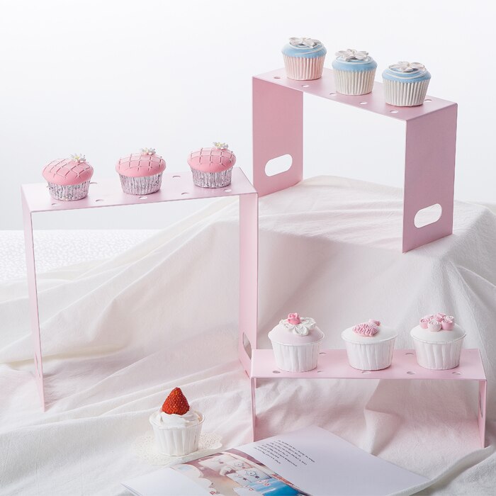 Roze Zoete Dessert Tafel Leverancier Baker Showcase Cake Stand Bruiloft Props Decoratie Gereedschappen Hollow Lace Tray Dessert Candy Bar