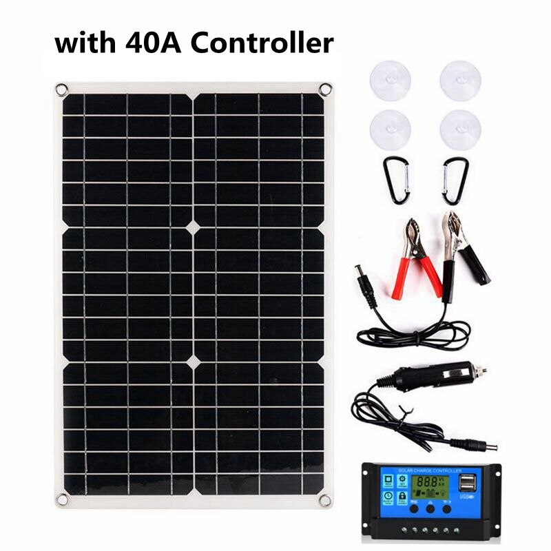150W Solar Panel Kit Complete 18V RV Camping Car Boat Battery Phone 5V USB Solar Power Bank Charger with 10A-60A Controller: with 40A controller
