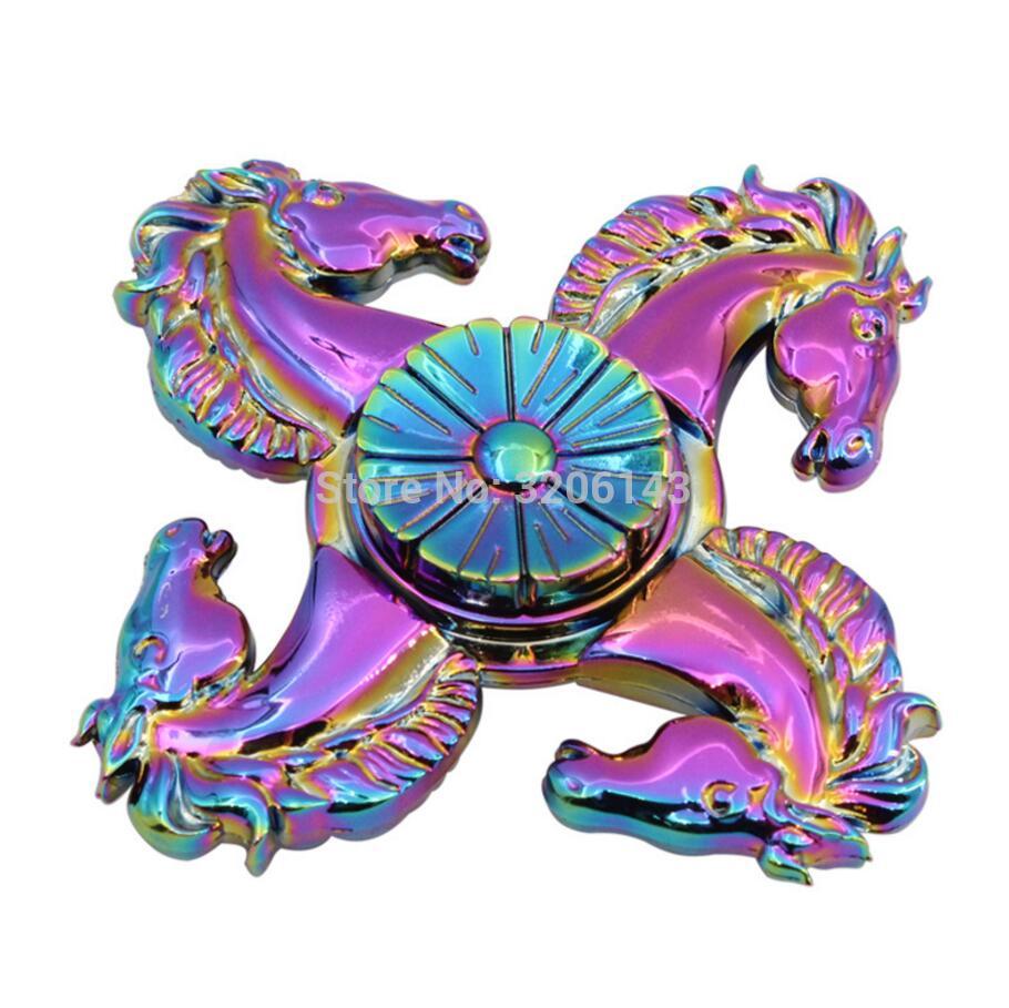 Regenboog Kleurrijke Vier Paard Zink Fidget Spinner Hand Spinner Voor Betere Focus Verminderen Autisme Adhd Stress Speelgoed Met Geschenkdoos