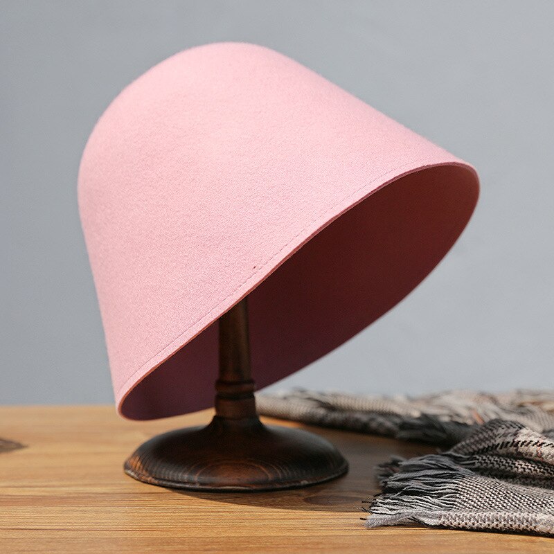 Chapeau en forme de cloche pour femme, casquette de pêcheur en laine, Style coréen, tendance rétro, Fedora, hiver, X4027: Pink