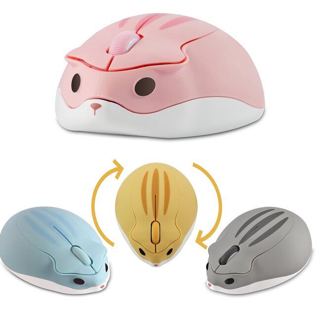 Neue Nette Maus USB Optische Drahtlose Gaming Cartoon Mause Rosa 3D Hamster Form Gamer Laptop Mäuse 1600DPI Für mädchen: pink yellow grayblue