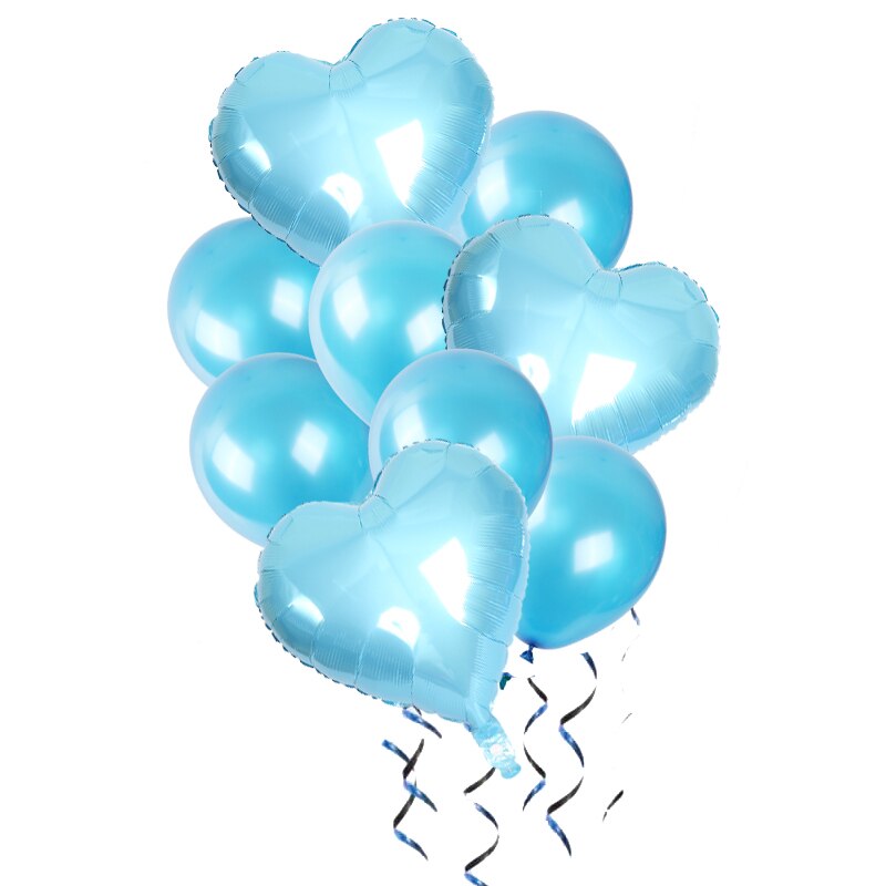 9pcs/lot Heart Aluminum foil balloon Confetti latex balloons For Kids birthday party wedding decoration balloons Baby Shower: light blue 2