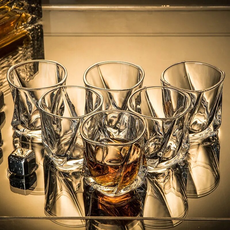6PCS/SET Square Crystal Whiskey Glass Cup For the Home Bar Beer Water and Party Hotel Wedding Glasses Drinkware