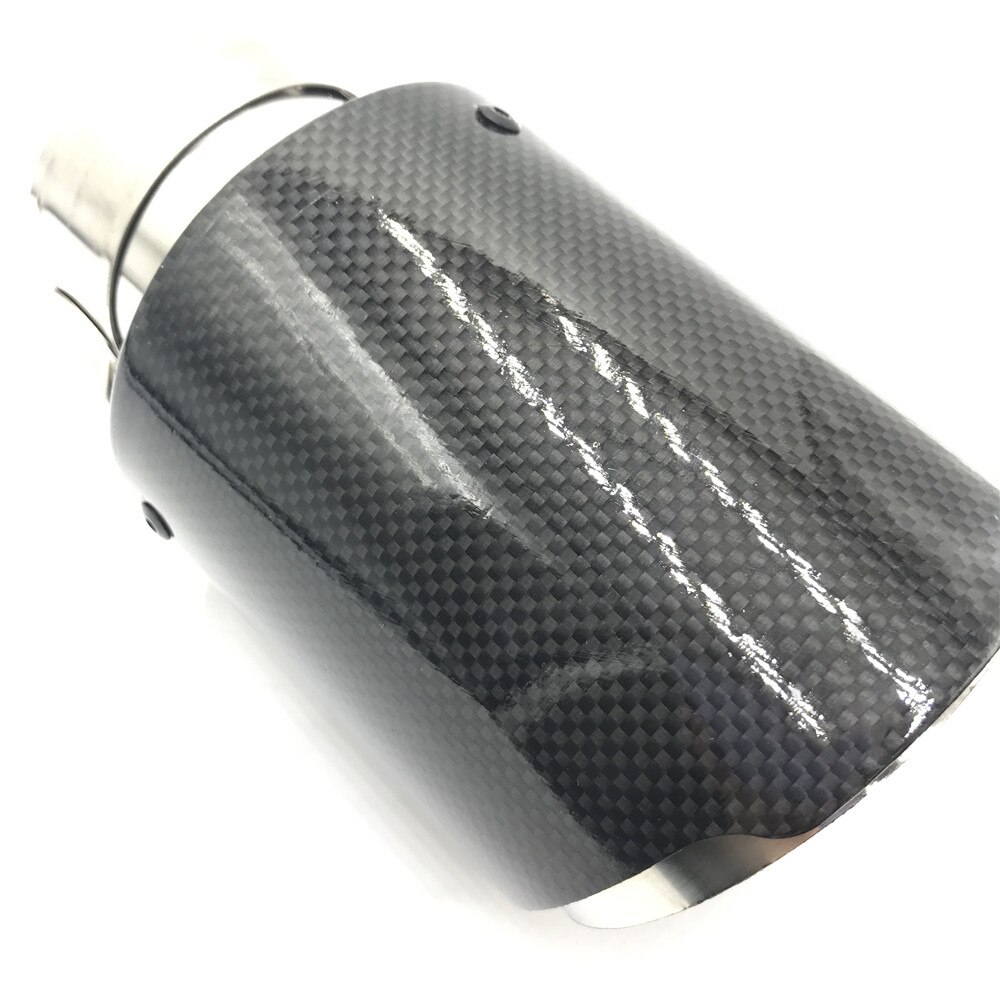 1PCS Glossy Carbon Fiber + 304 Stainless Steel Universal Exhaust Pipe Tip Car Exhaust Muffler