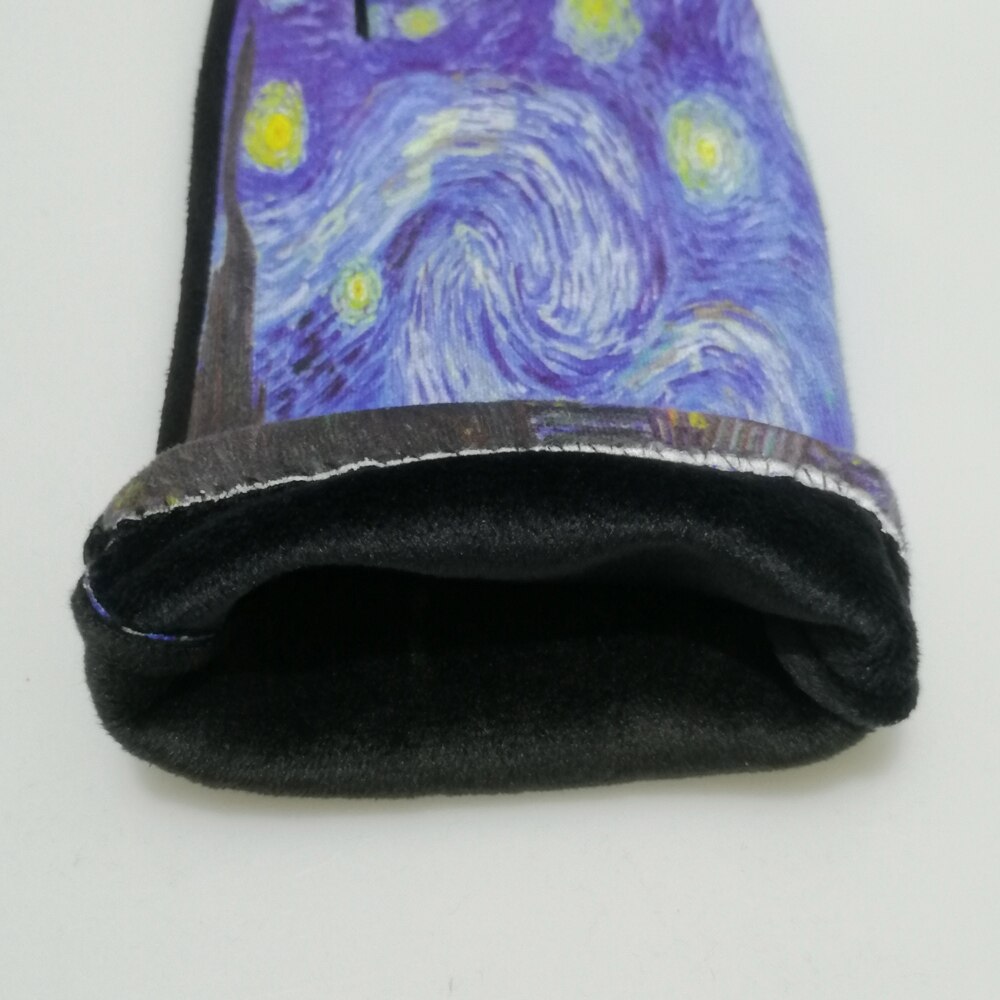 Van Gogh-Guantes De terciopelo gruesos para Mujer, manoplas De noche estrellada, guante De conducción, invierno, De ante, pantalla táctil