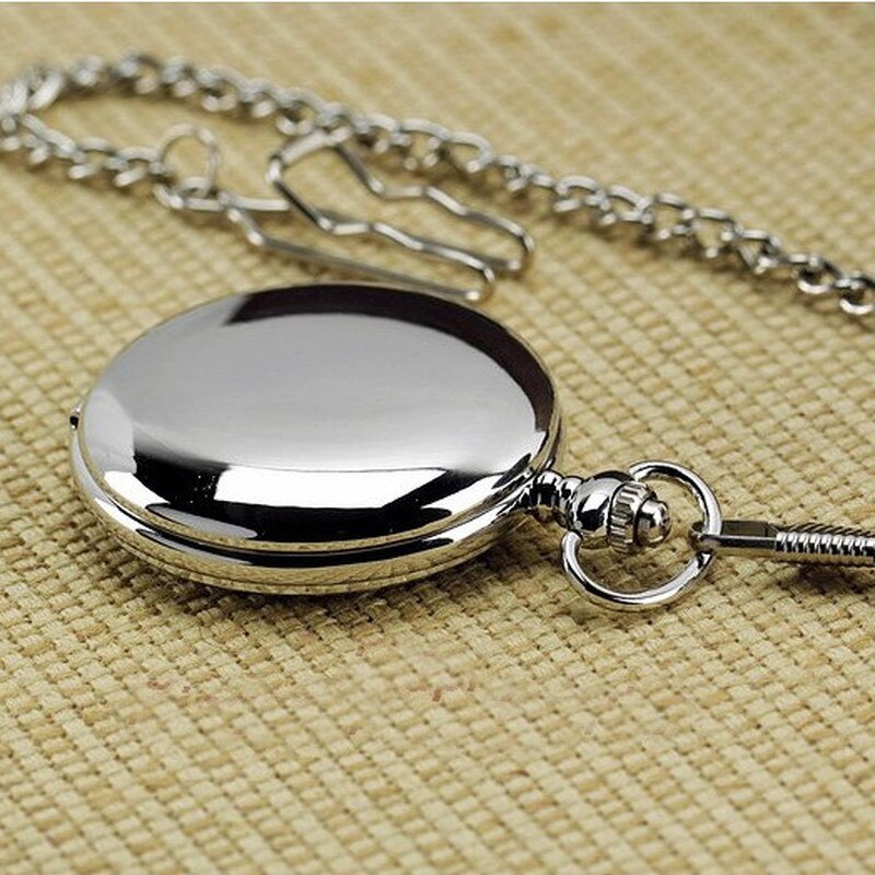 Silver Smooth Quartz Pocket Watch Fob Chain Best Men Women Steampunk Roman Numerals Reloj De Bolsillo