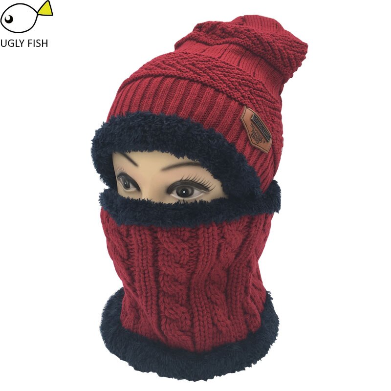 Nekwarmer wintermuts gebreide muts sjaal muts wintermutsen voor mannen gebreide muts heren muts gebreide muts skullies mutsen: Rode nekwarmer