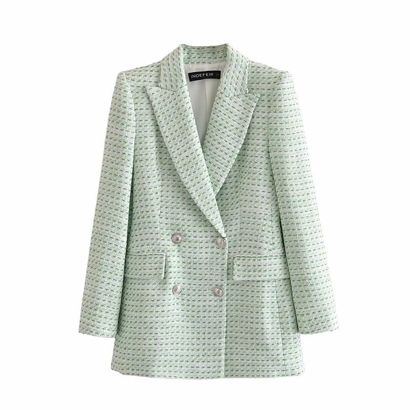 Women Two Pieces Set Textured Checkered Blazer and Pleated Short Skirt Suit Casual Chic Lady Women Outfits Suit: Blazer / S