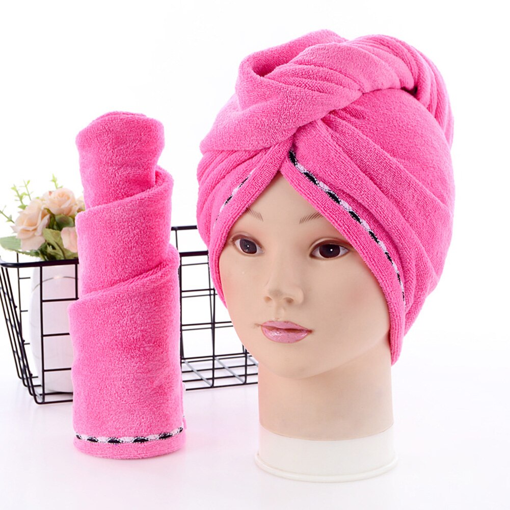Quick Water Absorption Enlarge Practical Wrap Turban Bath Microfiber Time Saving Cap Thickened Drying Towel Showering Non Slip: Rose Red