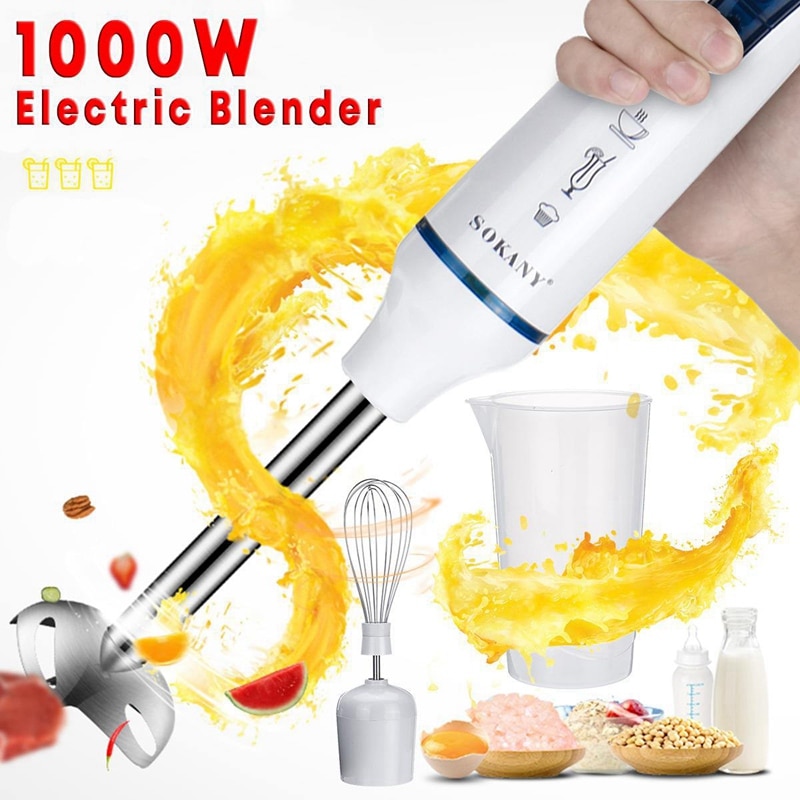 SOKANY 3 en 1 licuadora eléctrica de alimentos 2 velocidades 1000W batidora de masa de leche de alimentos batidora de mano de cocina batidora de huevos enchufe de la UE