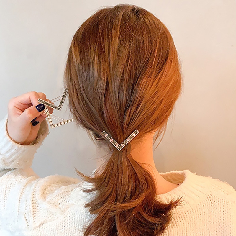 Pasador de Clip de pelo de , diadema de cristal geométrica de Metal, pasador circular con forma de V, soporte para niñas, accesorios de cabello para mujer