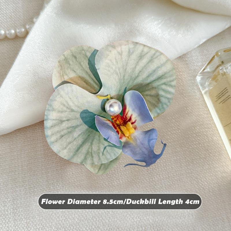 Pinzas para el cabello con flores de orquídeas para mujer, horquilla bohemia, pasador nupcial, playa, boda, flor artificial, accesorios para el cabello para vacaciones: Rojo