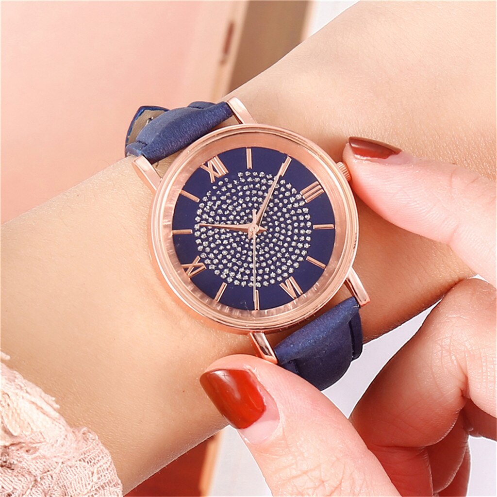 Dames Horloge Luxe Lederen Band Vrouwen Horloge Quartz Strass Armband Horloge Mode Vrouwelijke Klok Montre Femme # W