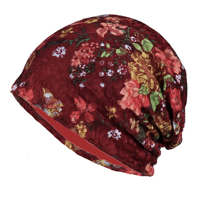 Casual kvinnor spetsblomma mössa mössa damer stickad vår sommar mössa kvinnors skullies gorro kvinna mössor: Röd