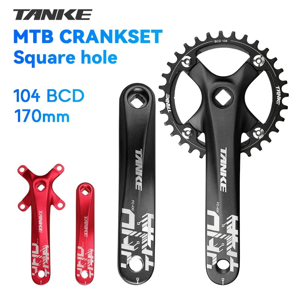 TANKE vélo manivelle trou carré pignon 104BCD 170mm rouge noir manivelle ronde 32/34/36/38/40/42/44T plateaux étroits vtt pédalier