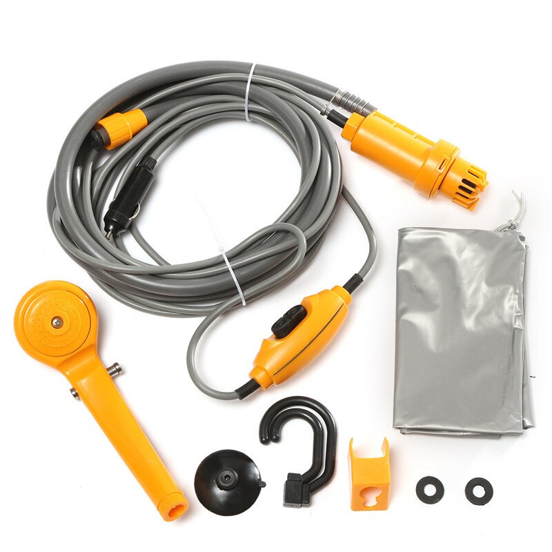 3 Kleuren 12V Elektrische Auto Plug Outdoor Camper Caravan Van Camping Reizen Douche Auto Caravan Wandelen Reizen Douche Pomp pijp Kit: YELLOW