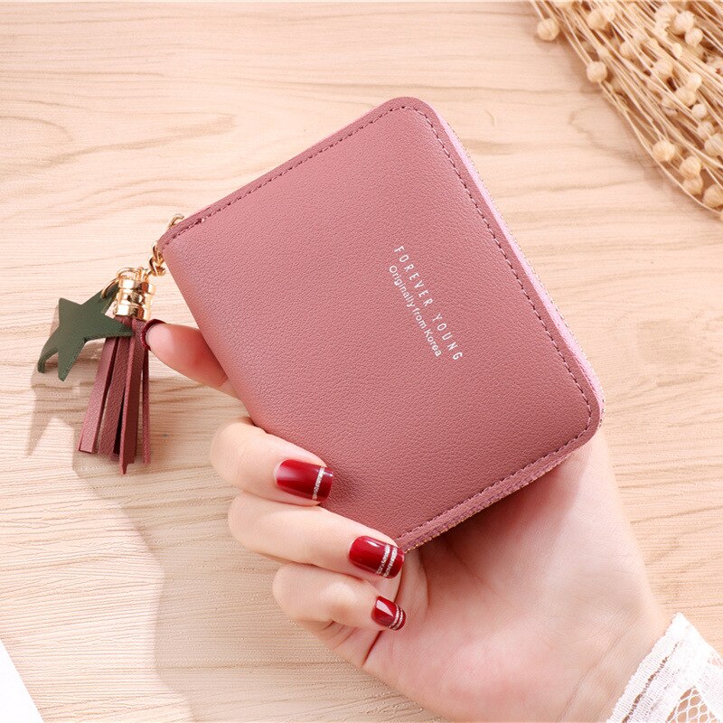 Tofs kvinnor plånbok liten söt plånbok kvinnor kort läder kvinnor plånböcker dragkedja portföljer portefeuille kvinnlig handväska clutch: Djuprosa
