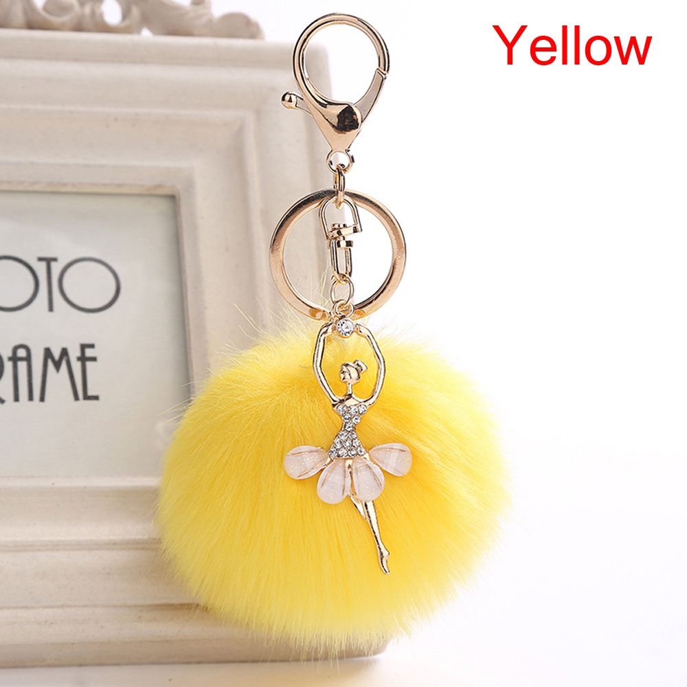Cute Faux Rabbit Fur Key Ring Fluffy Ballet Girl Car Keychain Key Chain Women Bag Keys Accessories