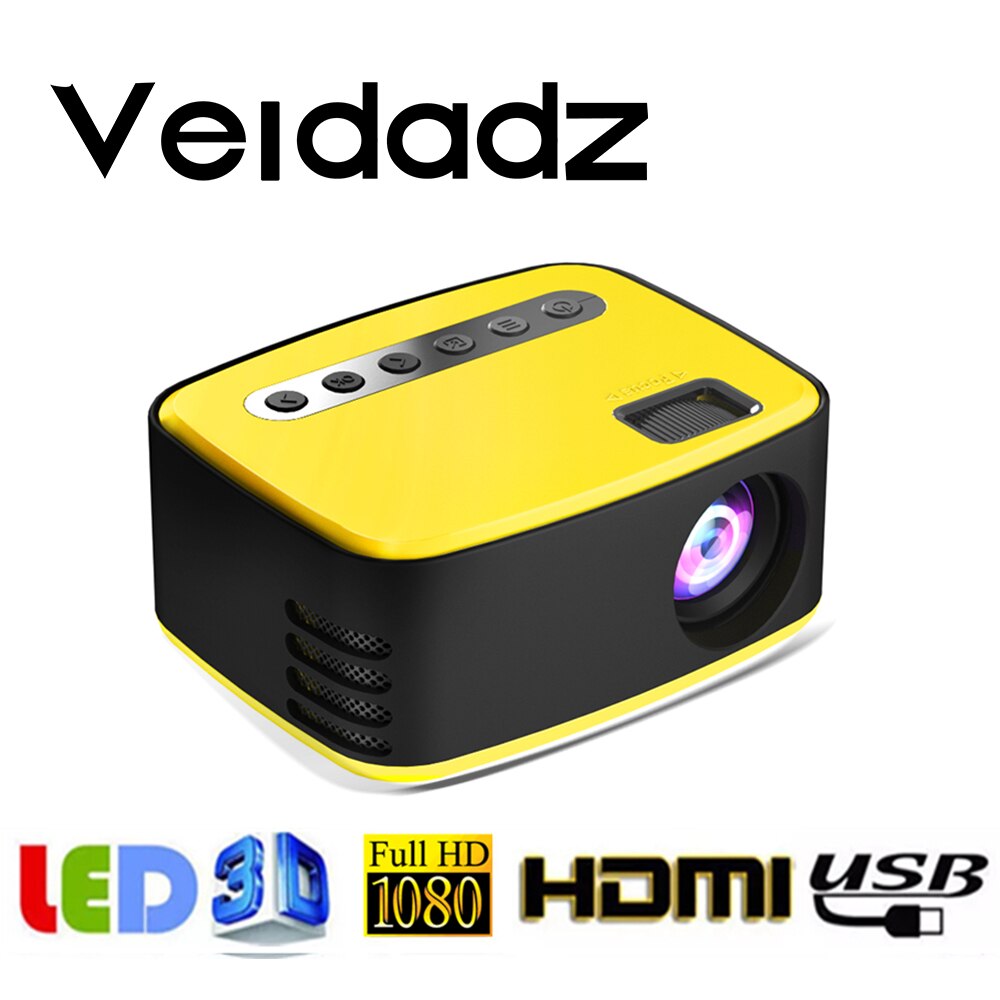 VEIDADZ-miniproyector portátil para cine en casa, reproductor de vídeo multimedia, 1080P, USB, HD, LED, 320x240 píxeles, T20