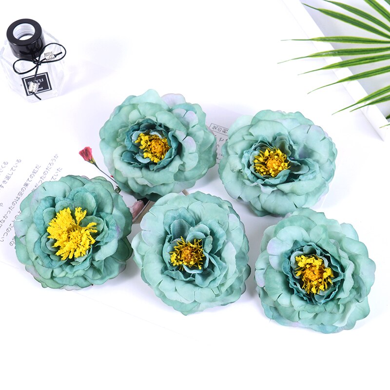 2 stk 9cm butikk kunstige pioner blomst silke rose til bryllupsfest hjemmedekorasjon diy krans utklipp blomst: Tiffany blå / 2 stk